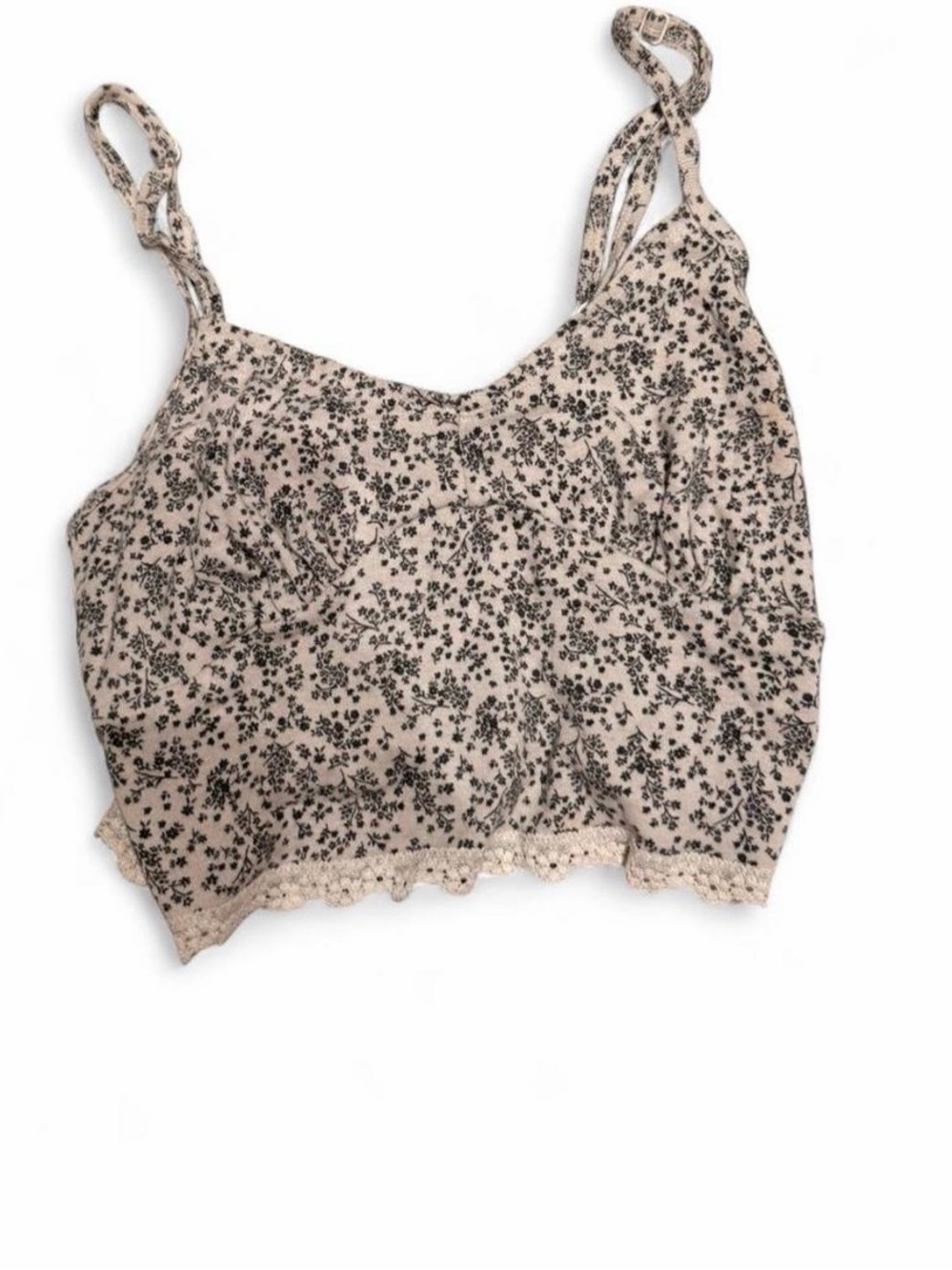 American Eagle Outfitters Beige Floral Lace-Trim Tank Top - Picture 1 of 2